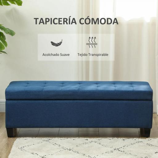 Banco de Almacenamiento Puff de Almacenaje Taburete Tapizado en Lino con Tapa Abatible para Entrada 125x49x41,5 cm Azul [7]