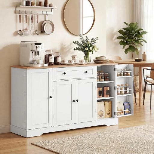 Aparador de Cocina con Cajón Estantes en las Puertas Estantes Ajustables Barra de Café 138x40x83,5 cm Blanco