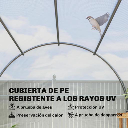 Invernadero de Túnel 3,5x2x2 m con 6 Ventanas de Malla y Puerta Enrollable con Cremallera Anti-UV Blanco [3]