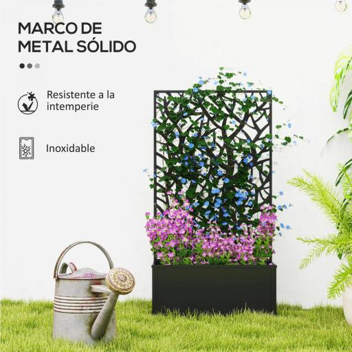 Jardinera Elevada con Panel de Privacidad de Ramas Decorativas de Metal y Opción de Montaje en Pared 61x23x113 cm Negro [6]