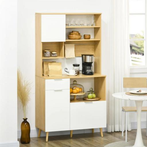 Alacena de Cocina Mueble Auxiliar de Cocina con 3 Puertas Cajón Estante Ajustable y Toallero 93x40x180 cm Natural [6]