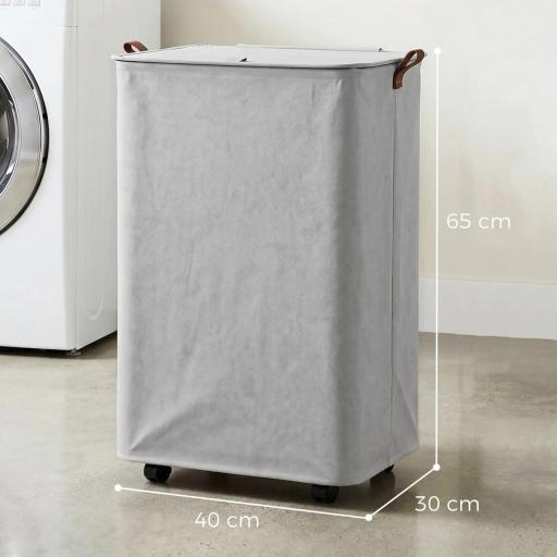 Cesto de Ropa Sucia con Tapa y Ruedas 50L Cesta de Ropa Sucia Plegable con Bolsa con Cordón Extraíble 40x30x65 cm Gris [1]