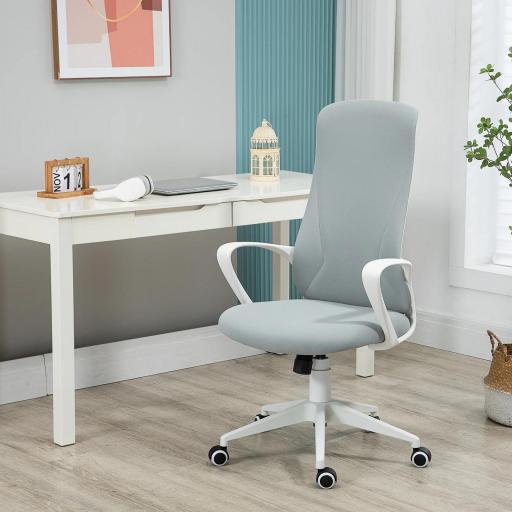 Silla de Oficina Giratoria Altura Ajustable con Reposabrazos Función de Basculante Respaldo Alto 62x56x110-119,5cm Gris