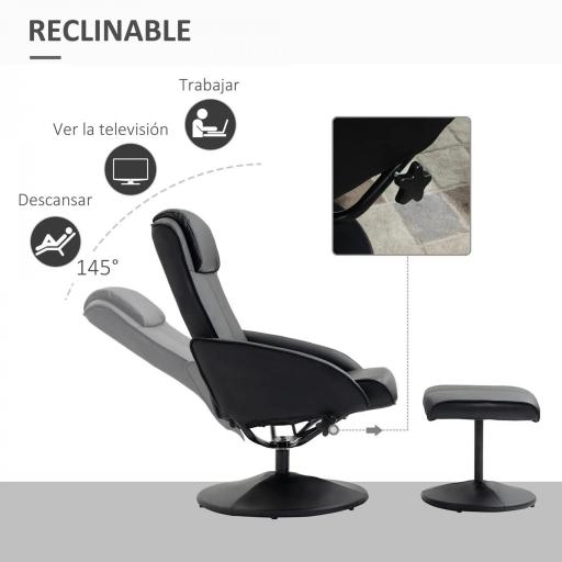 Sillón Reclinable con Reposapiés con Tapizado en PU y Estructura de Acero Carga 120 kg Negro [4]