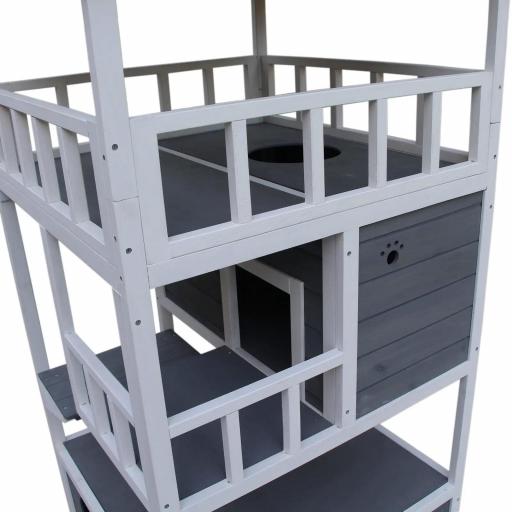 Caseta para Gatos de Madera 75,5x75x137 cm con Techo Asfáltico Plataformas para Interior y Exterior Gris [7]