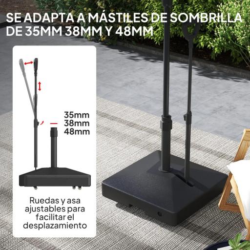 Base para Sombrilla Cuadrada con Ruedas y Asa Rellenable con Agua o Arena Soporte de HDPE 60x60x104 cm Negro [2]