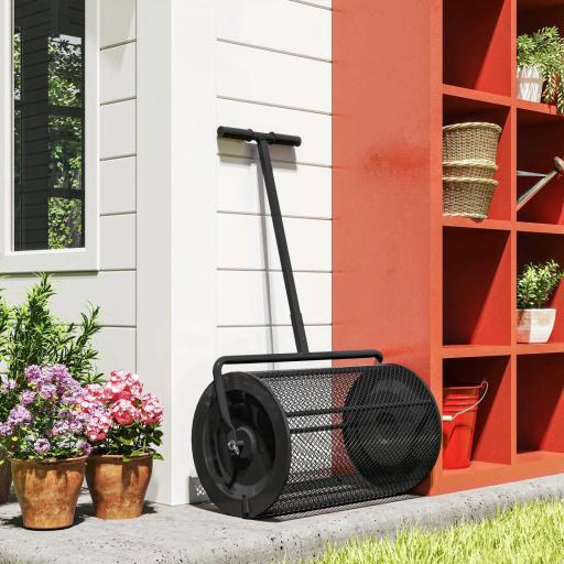 Esparcidor de Compost con Cesto de 75L Mango Ajustable y Diseño Resistente para Jardinería y Césped 70x40x112 cm Negro [3]