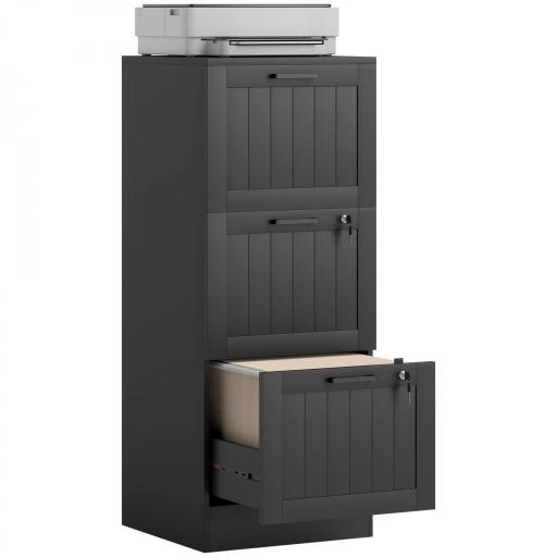 Mueble Archivador con 3 Cajones Cajonera para Escritorio con Cerraduras Carpetas para A4 y Carta 40x40x101 cm Negro [9]