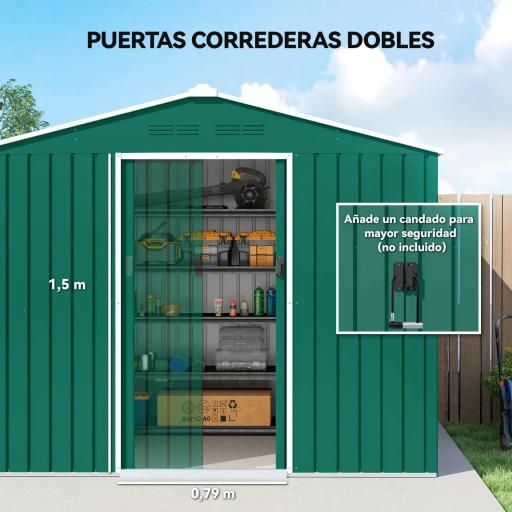 Cobertizo de Jardín Exterior 3,6 m² 236x171x191 cm con Puertas Correderas y Ranuras de Ventilación Verde [6]