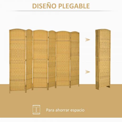 Separador de Ambientes de 6 Paneles Biombo Plegable 270x180 cm Pantalla de Privacidad de Polipropileno Natural [2]