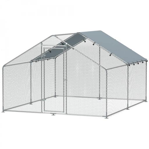 Corral para Gallinas Gallinero Metálico Grande de 3x3,4x1,9 m con Cubierta Impermeable y Anti-UV Plata [7]
