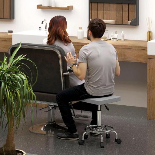 Taburete Giratorio Ajustable Con Asiento Acolchado Reposapiés y Ruedas para Salones y Talleres 34x34x50-66 cm Gris [5]