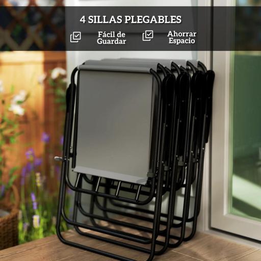 Conjunto de Muebles de Jardín de 6 Piezas con Mesa Redonda Sillas Plegables y Sombrilla para Patio y Terraza Color Gris [7]