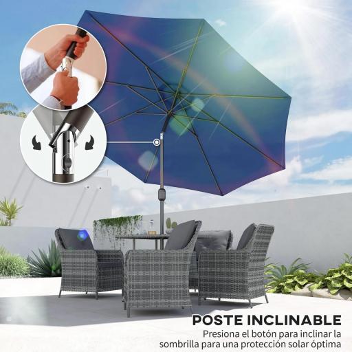 Sombrilla de Jardín Ø295x250cm con Mecanismo de Inclinación y Poste Desmontable de Metal para Terraza Piscina Patio Azul [2]