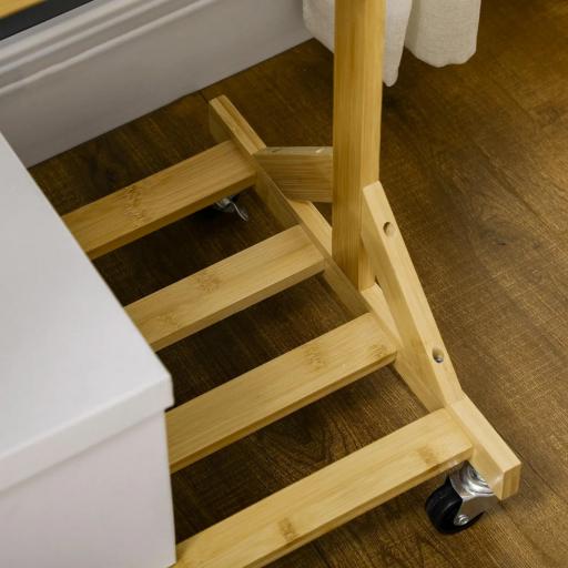 Perchero de Pie de Madera de Bambú con Ruedas Colgador Multifuncional con 6 Ganchos Barra y Estante 100x37x191 cm Natural [7]