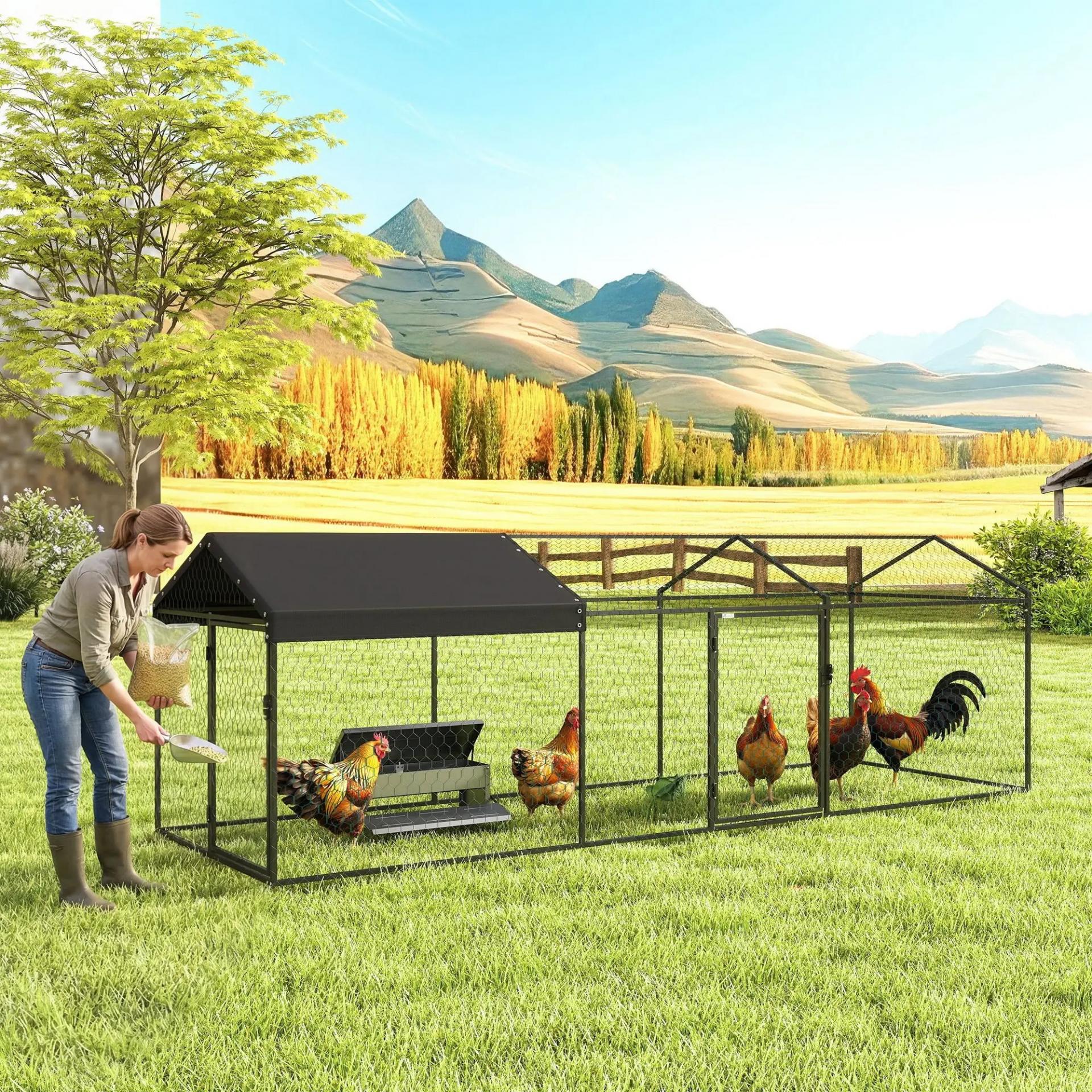Gallinero para Exterior Grande 3x1x1 m Gallinero Metálico con Cubierta Tela Oxford Anti-UV e Impermeable Negro