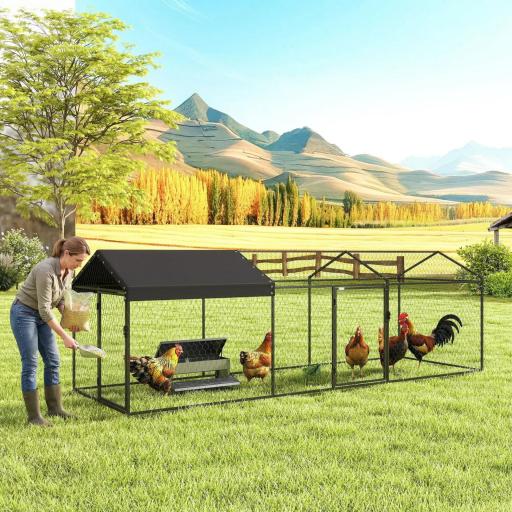 Gallinero para Exterior Grande 3x1x1 m Gallinero Metálico con Cubierta Tela Oxford Anti-UV e Impermeable Negro