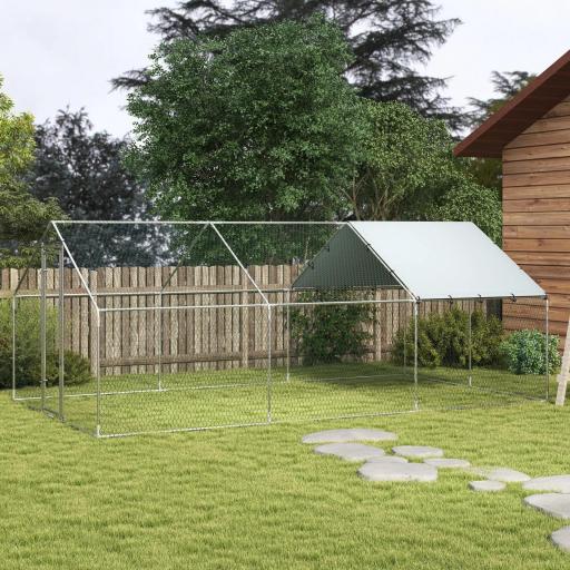 Gallinero para Exterior Grande de Acero Galvanizado 5,1x3x1,9 m 15,3 m² con Cubierta Tela Oxford y Cerradura Plata [6]