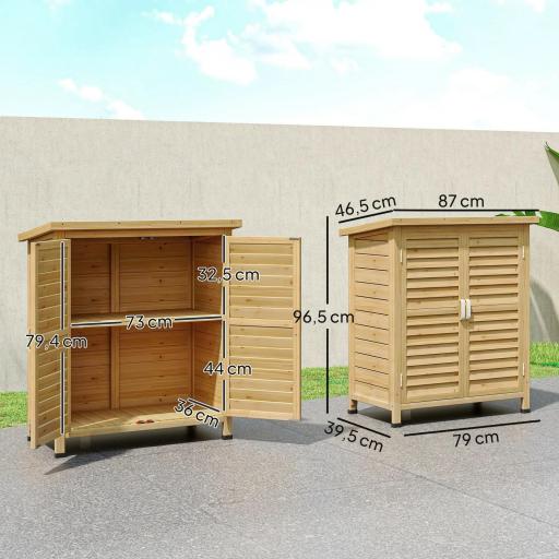 Armario para Terraza de Madera con 2 Estantes Interiores 2 puertas de Buena Ventilación y Techo Inclinado para Exterior 87x46,5x96,5 cm Madera Natural [1]