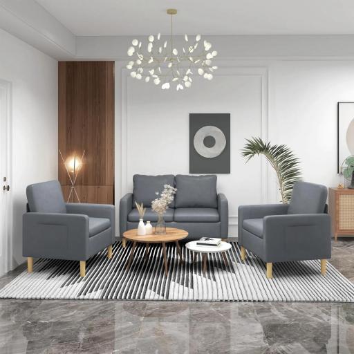 Sofá de 2 Plazas Tapizado en Poliéster con 2 Bolsillos Laterales Reposabrazos y Patas de Madera 143x76x83 cm Gris [6]