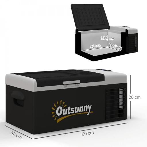 Nevera de Coche 16L -20℃-10℃ 12 / 24V DC y 100-240V CA con Modos ECO/MAX para Camping Viajes 60x32x26 cm Negro y Gris [1]