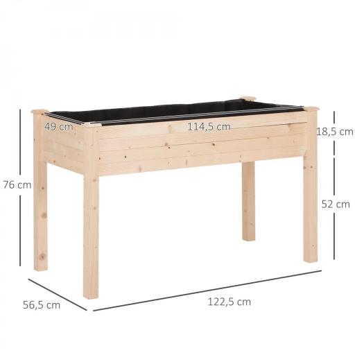Huerto Urbano Elevado de Madera 122,5x56,5x76 cm con Tela no Tejida para Cultivos Plantas Flores Natural [1]
