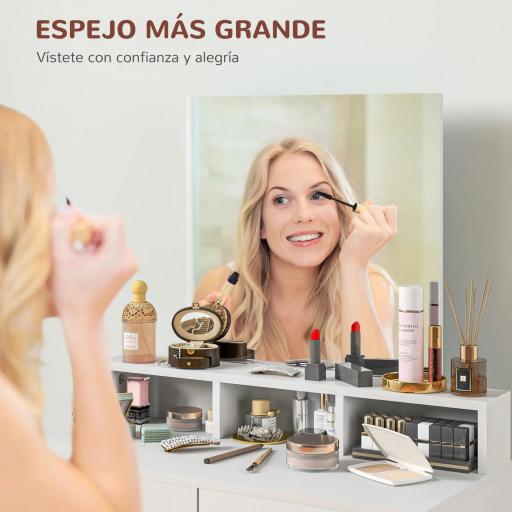 Mesa de Maquillaje con Espejo 2 Cajones 3 Compartimentos Tocador para Dormitorio 75x38x135 cm Blanco [6]