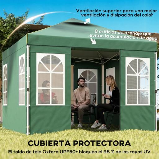 Carpa Plegable 3x3 m Pop-up con UPF50+ 4 Laterales Desmontables Altura Ajustable y Bolsa de Transporte Verde [2]