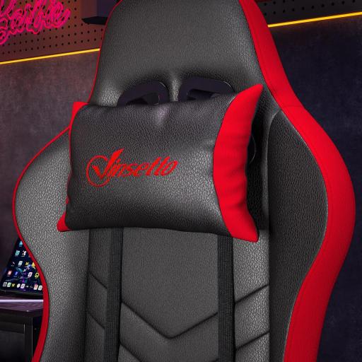 Silla Gaming de Cuero Sintético Reclinable 135° Reposacabezas y Reposapiés 65x65x121-129cm Negro y Rojo [7]