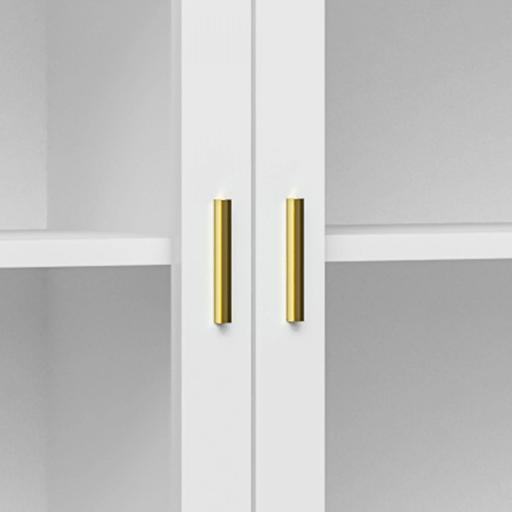 Aparador de Comedor con 2 Puertas de Cristal 3 Cajones y Patas de Madera de Caucho para Cocina Salón 160x40x80 cm Blanco [8]