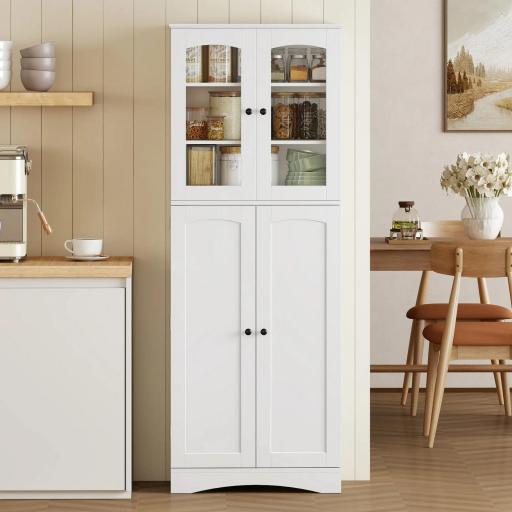 Armario Despensa Cocina con 4 Puertas con 8 Compartimentos 10 Estantes Alacena Moderna con 4 Estantes Ajustables Blanco [7]