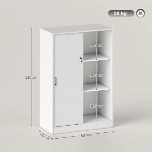 Armario de Oficina Práctico con 2 Puertas Correderas Llaves y 3 Estantes para Despacho Estudio 80x40x120 cm Blanco [1]