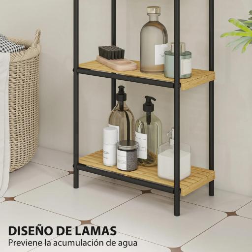 Estantería de Baño de Bambú con 3 Baldas Abiertas Diseño de Lamas y Estructura de Acero 41,5x21,5x77,5 cm Natural [7]