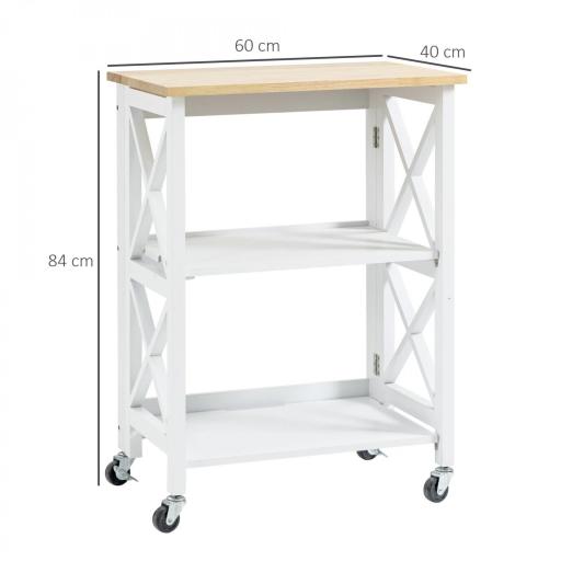 Carrito de Cocina Plegable Carro Auxiliar con Ruedas Carro Verdulero con 2 Estantes para Comedor 60x40x84 cm Blanco [1]