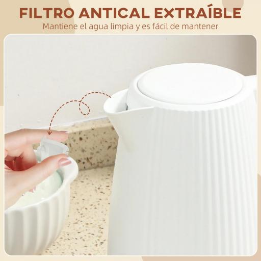 Hervidor Eléctrico 1,7L 2200W con Filtro Antical Desmontable Apagado Automático Base Giratoria 360° Crema [3]