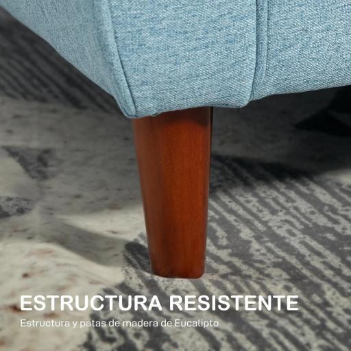 Sofá de 2 Plazas Tapizado en Lino Sintético para Salón Moderno con Reposabrazos Patas de Madera 140x78x83 cm Azul Claro [4]