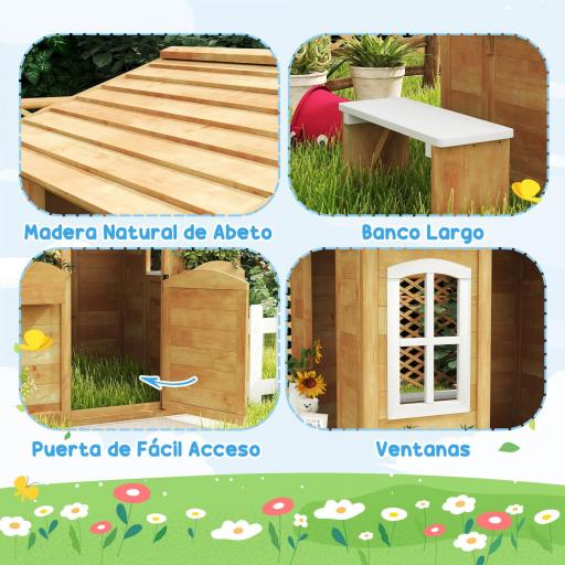 Casita Infantil Exterior de Madera con Buzón Ventanas Jardinera Mostrador y Banco para Niños a Partir de 3 Años Natural [2]