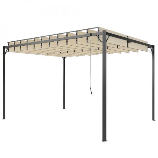 Pérgola de Jardín 3x4 m con Protección UPF 50+ Gazebo con Techo Ajustable Estructura de Metal para Exterior Crema [8]