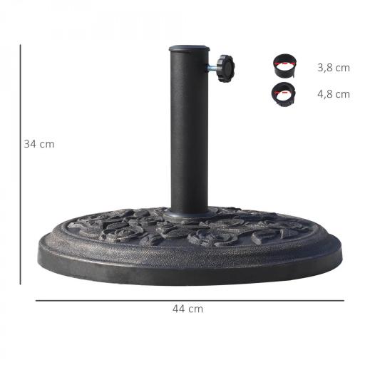 Base para Sombrilla de Jardín de 12 kg Soporte de Parasol Redondo de Resina para Postes de 38mm/48mm Ø44x34 cm Bronce [1]