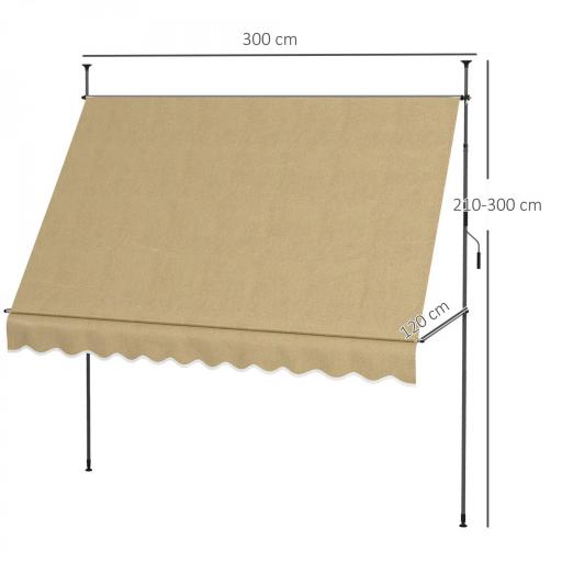 Toldo Manual Retráctil con Manivela 300x120x210-300 cm con Altura Ajustable Impermeable y Anti-UV Beige [1]