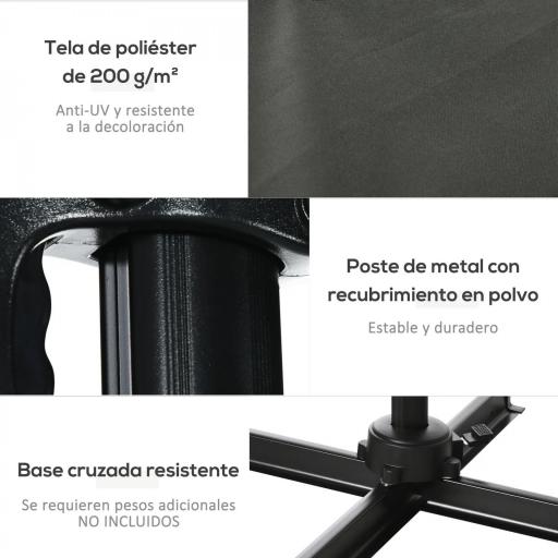 Sombrilla de Jardín de Aluminio Parasol Excéntrico con Manivela y Poste Giratorio e Inclinable 245x245x245 cm Gris [4]