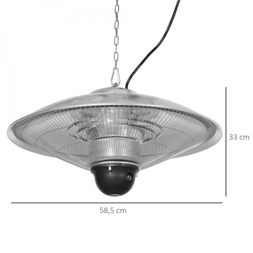 Calefactor Exterior de Techo 1010/2210W Estufa de Infrarrojos con Mando a Distancia Ø58,5x33 cm 12,6 m² Plata [1]