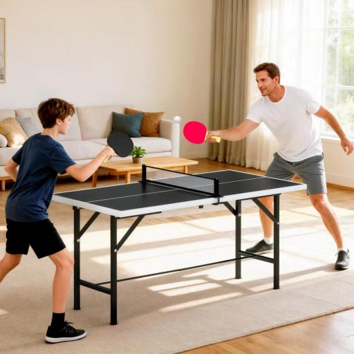 Mini Mesa de Ping-Pong Plegable con Red 2 Raquetas y 3 Pelotas para Interior y Exterior 152x76x70 cm Negro