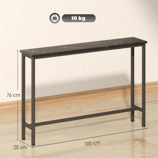 Consola Recibidor Estrecha con Superficie con Efecto Mármol y Marco de Metal 100x20x66 cm Negro [1]