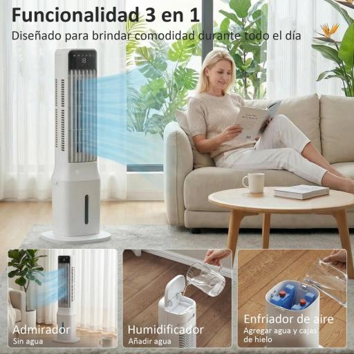 Climatizador Evaporativo de Torre 3 en 1 con Depósito de 9 L Oscilación 48° 3 Velocidades 3 Modos Temporizador Blanco [2]
