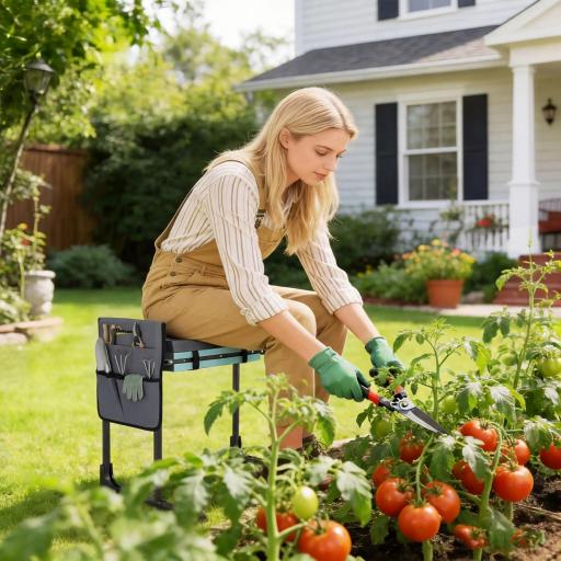 Taburete de Jardín Plegable con Almohadilla de Espuma EVA Asiento de Jardín con Bolsa para Herramientas Gris Oscuro [3]