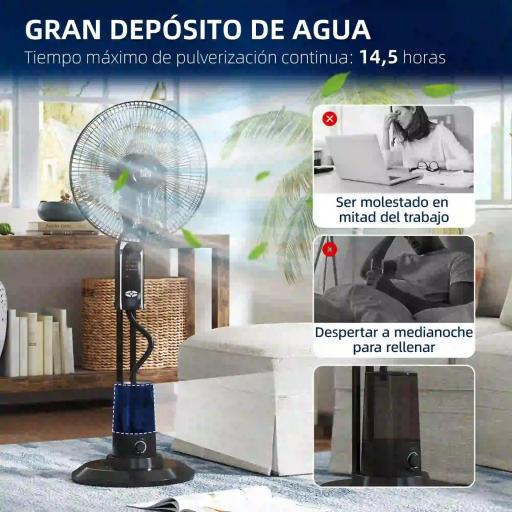 Ventilador de Pie con Nebulizador 3 Velocidades 3 Modos Oscilación de 70° Depósito de 3,2L y Mando 44,5x38,5x120cm Negro [2]