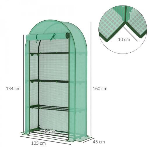 Invernadero de Exterior con 4 Estantes Puerta Enrollable Cubierta de PE y Marco de Acero 105x45x160 cm Verde [1]