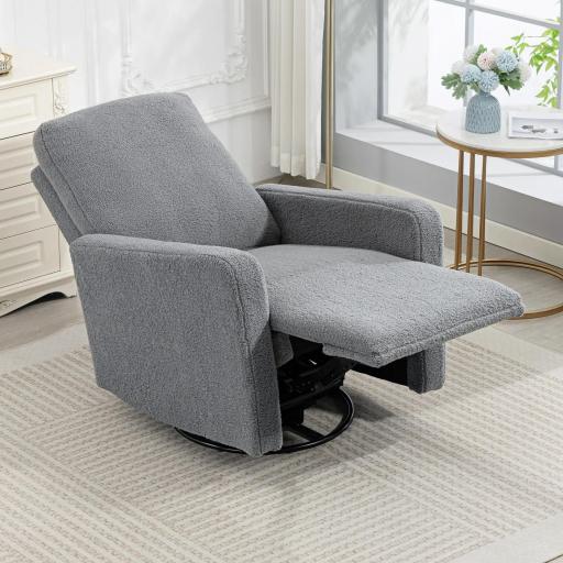 Sillón Relax Reclinable Manual hasta 135º con Reposabrazos Reposapiés Acolchado Grueso y Función de Balanceo 360° Gris [6]