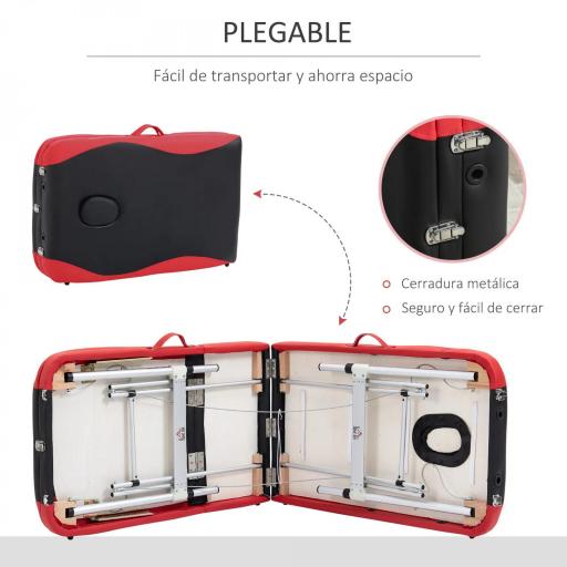 Camilla Masaje Plegable, Camilla Estética Profesional de Aluminio con Altura Ajustable, 3 Zonas, Reposacabezas, Reposabrazos, para Tatuaje, Fisioterapia, Negro y Rojo [7]